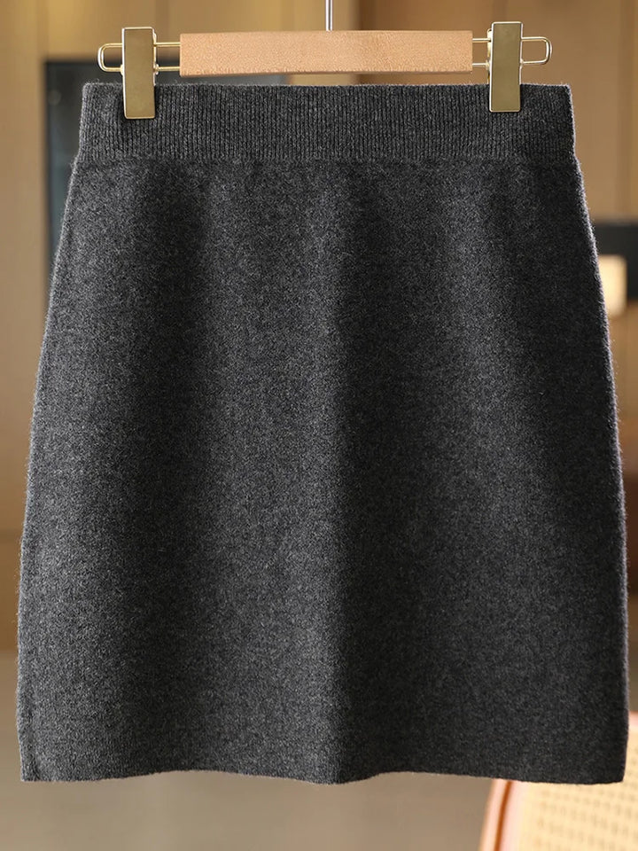 Women’s Wool Mini Skirt – 100% Merino Wool Knitted Office Dress
