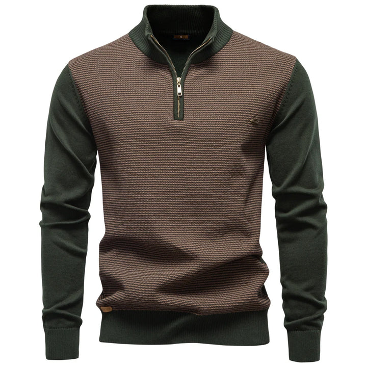 Men’s Luxury Cotton Turtleneck Sweater – Striped Knit Autumn Winter Pullover