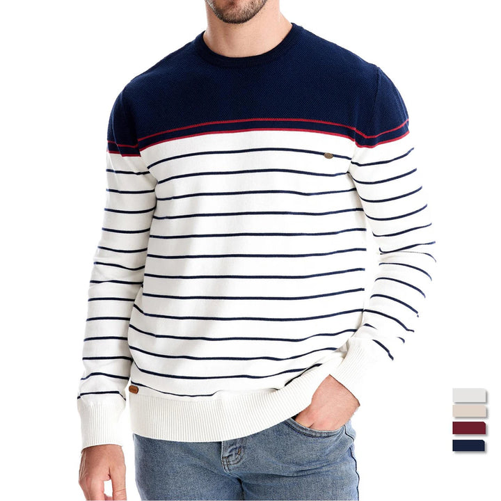 Men’s Striped Cotton O-Neck Sweater – Casual Autumn & Winter Pullover