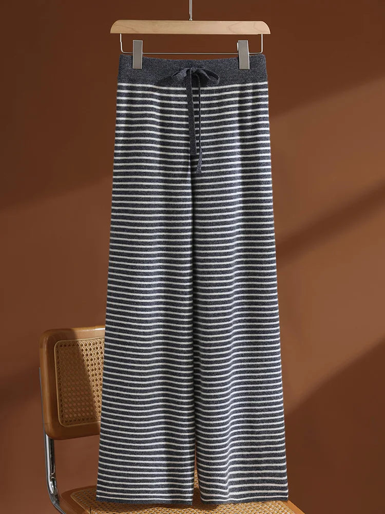 Women’s 100% Merino Wool Color-Block Wide Leg Pants