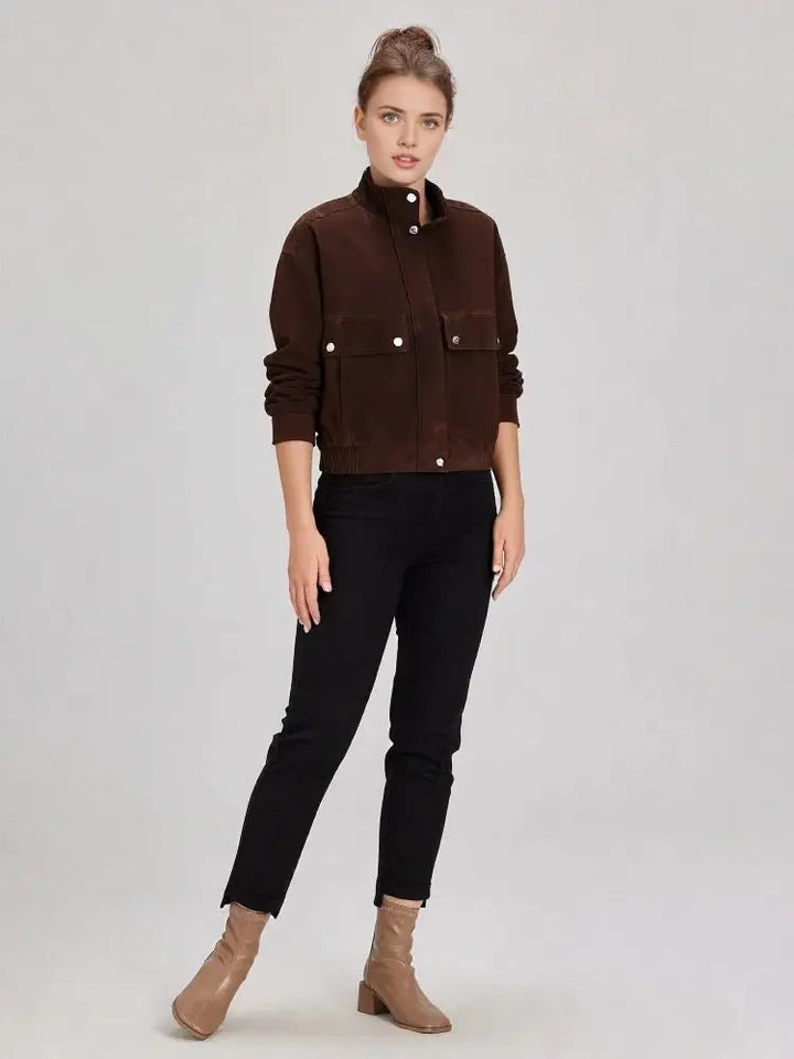 Women’s Faux Suede Crop Zipper Jacket