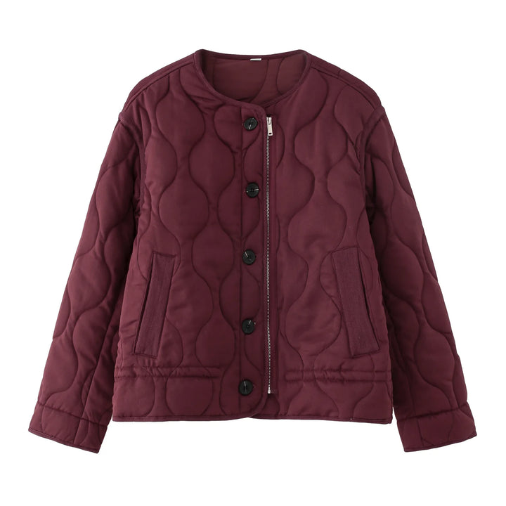 Women’s Quilted Snap-Button Bomber Jacket – Warm Padded Outerwear