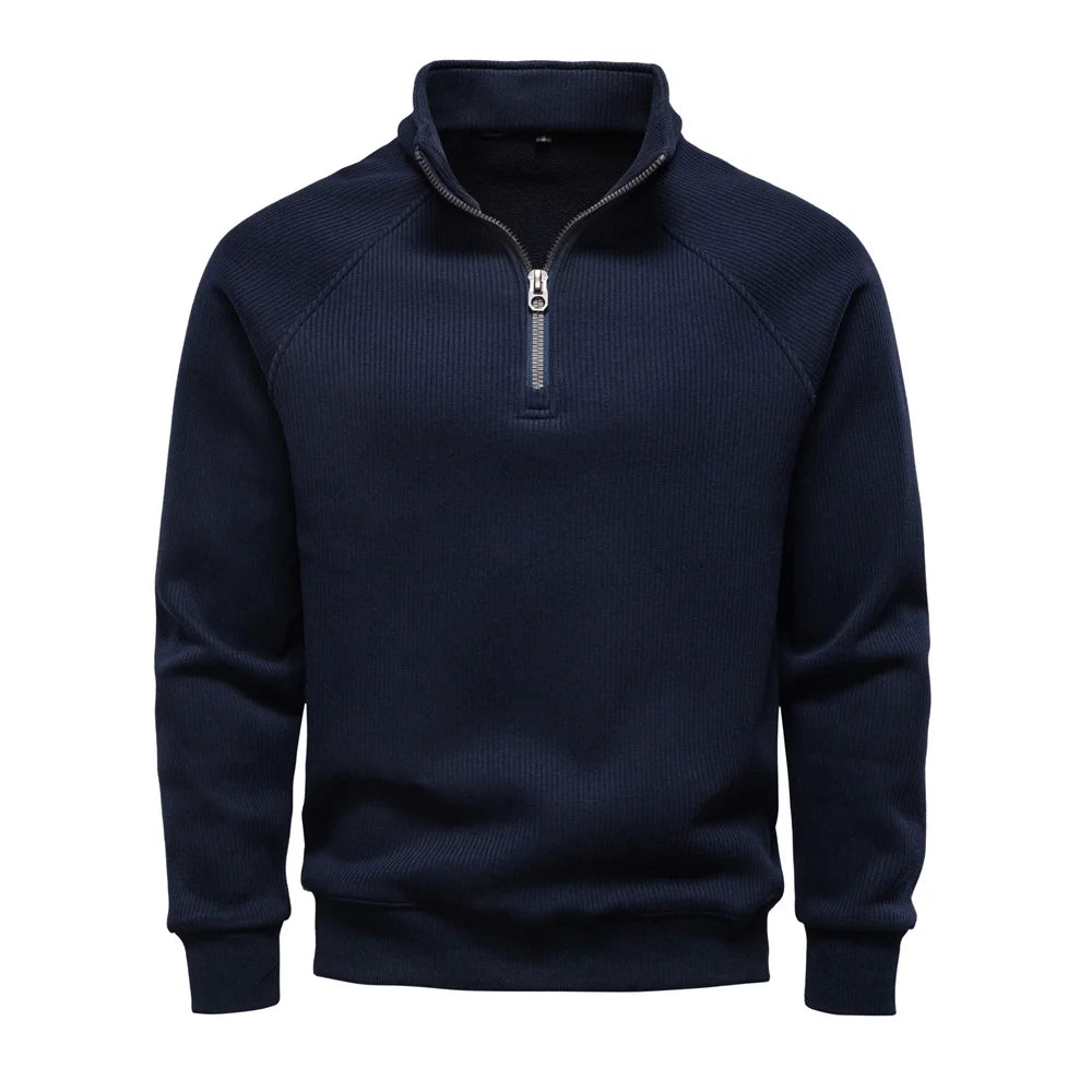 Men’s Winter Thermal Cotton Zipper Sweater – Slim Fit Pullover