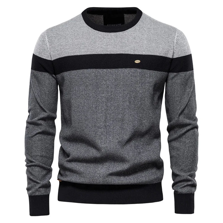 Men’s Spliced Cotton Pullover – High-Quality O-Neck Winter Sweater