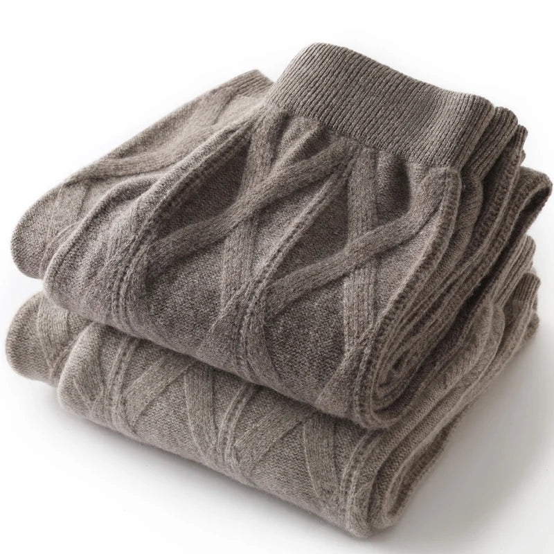 Women’s 100% Merino Wool Wide Leg Jacquard Pants